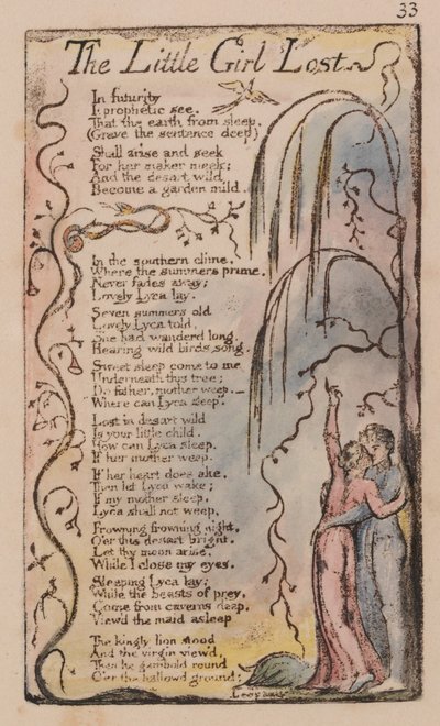 Lieder der Unschuld und der Erfahrung, Platte 33, Das kleine verlorene Mädchen (Bentley 34) von William Blake